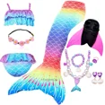 thumbnail image 1 of Mermaid Tail Swimsuit For Kids Swimmable Halloween Cosplay Costume Beach Pool Clothes, 1 of 7