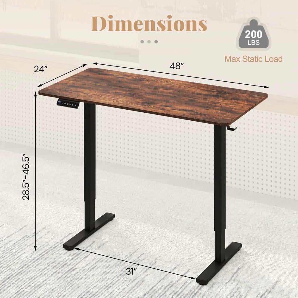 Resenkos 48x24 Inch Electric Standing Desk with 3 Memory Height Settings - Rustic Brown