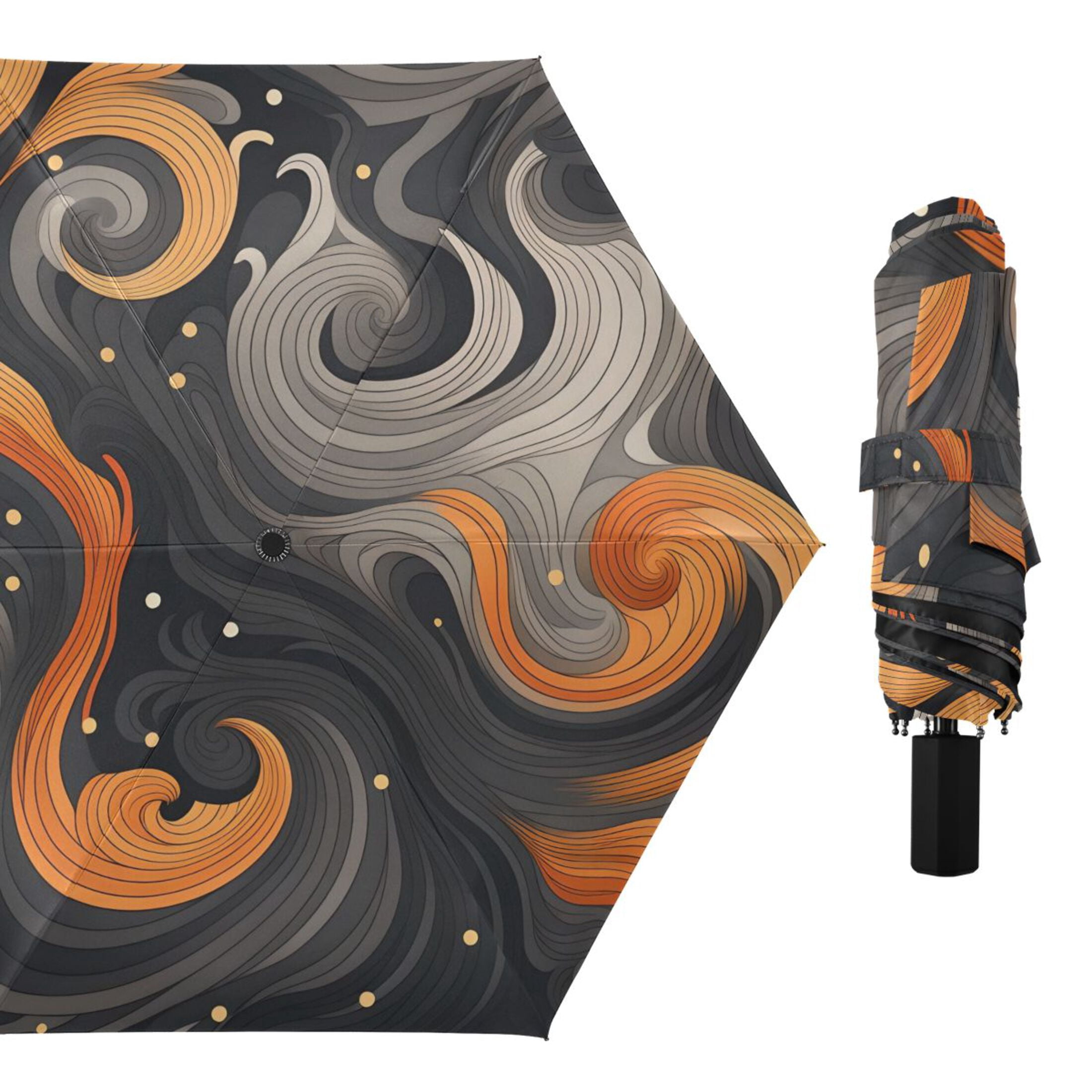 Black and Orange UPF 50+ Compact Folding Umbrella for Rain Windproof Travel Umbrella Lightweight Packable