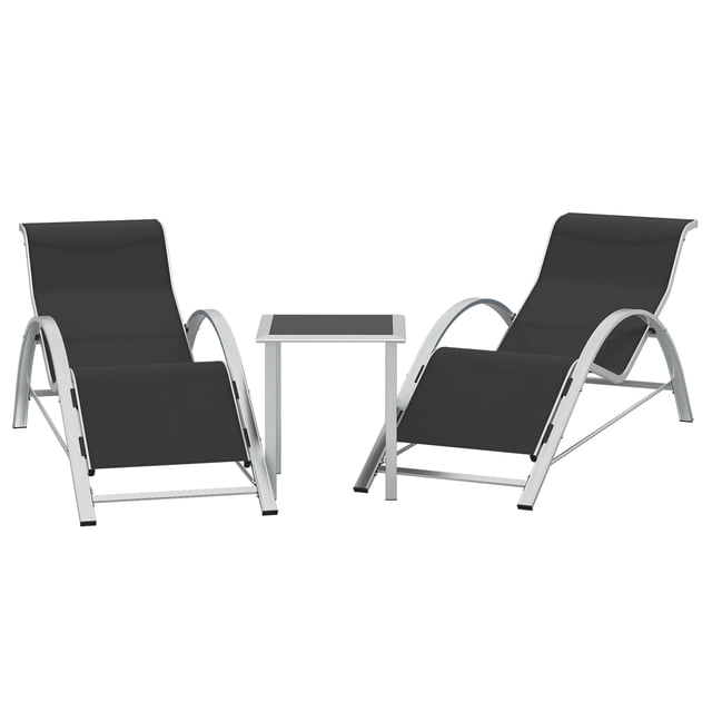 Ensemble de 3 Chaises Longues de Patio Durables et Résistantes aux Intempéries – Chaises Longues d'Extérieur Inclinables Réglables avec Table d'Appoint en Aluminium, Idéal pour le Bord de la Piscine, le Jardin, la Plage – Design Moderne, Noir