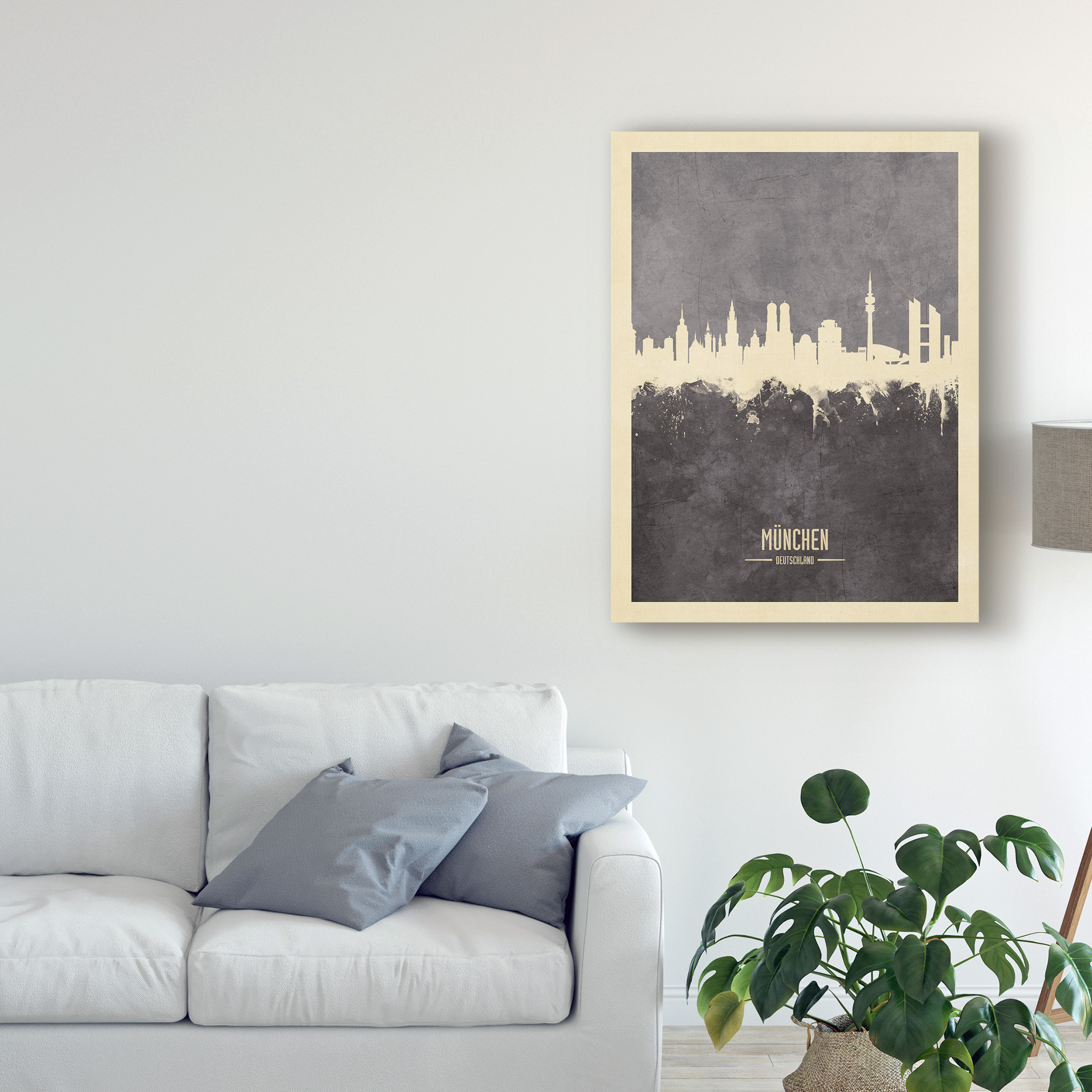 Trademark Fine Art 'Munich Germany Skyline Gray' Canvas Art by Michael Tompsett