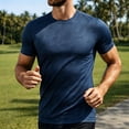 thumbnail image 2 of Ecqkame Mens Athletic T-Shirts Quick Dry Printed Short Sleeve Crew Neck Shirt Workout Outdoor Sports Joggers Breathable Tee Tops Dark Blue M, 2 of 4