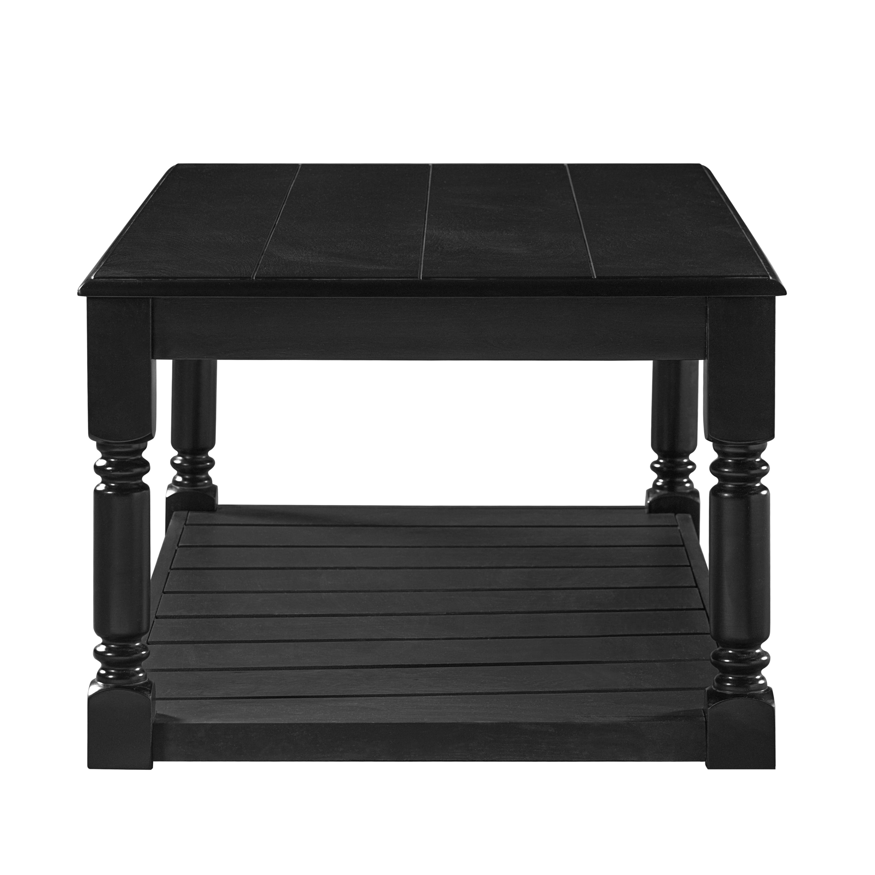 Garitin Coffee Table and Farmhouse Rectangular Center Table 45.3 Inch, Wooden Cocktail Table with Lower Storage Shelf for Living Room, Black