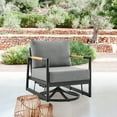 thumbnail image 2 of Royal Outdoor Patio Swivel Glider Lounge Chair in Black Aluminum and Teak Wood with Cushions, 2 of 10