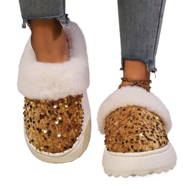 Para Mujeres Lentejuelas Sin Deslizamiento Cómodas Invierno Interiores Al Aire Libre