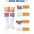thumbnail image 5 of Kids Three Stripes High Knee Cotton Socks Thigh Tights Athletic Soccer Unisex Socks 1 Pair Black White One Size, 5 of 10