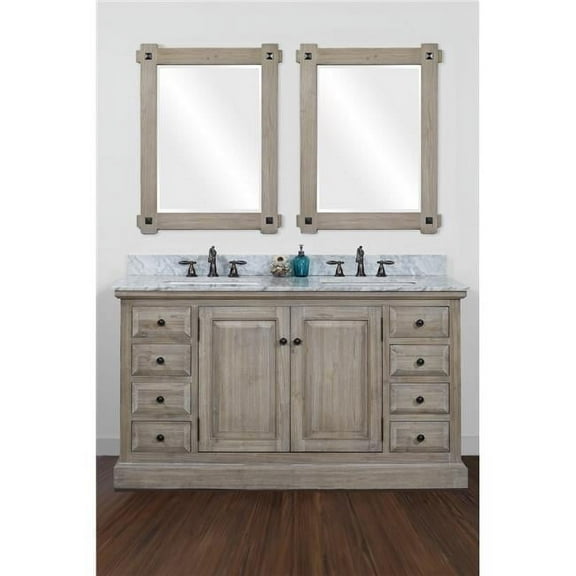 WK1860-CW SQ TOP 60 in. Double Recycled Fir Single Sink Vanity With Rectangular Sink Carrara White Marble Top-No Faucet