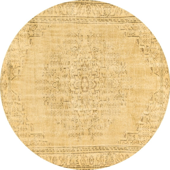 Ahgly Company Indoor Round Abstract Brown Contemporary Area Rugs, 6' Round