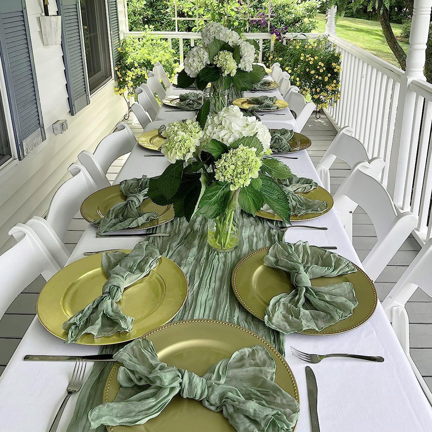 HBlife 10 Pack Sage Green Cheesecloth  Gauze Table Runner, 35 x 120 Inch Boho, Rustic, Romantic for Wedding Party Bridal Birthday Baby Shower