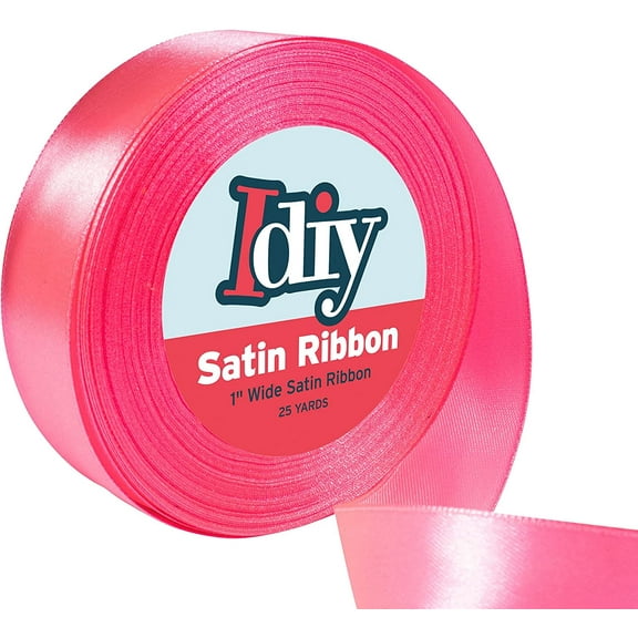 Satin Ribbon (1", 25 Yards) No Wire, DIY Arts & Crafts, Gift Wrapping Baskets, Wedding Decor, Sewing Projects, Party Embellishment, Hair Bows, Floral, Baby Showers, (Neon Pink)