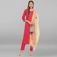 thumbnail image 3 of Janasya Indian Round Neck 3/4 Sleeve Foil Print Pink Poly Crepe Kurta With Pant And Dupatta For Women, 3 of 9