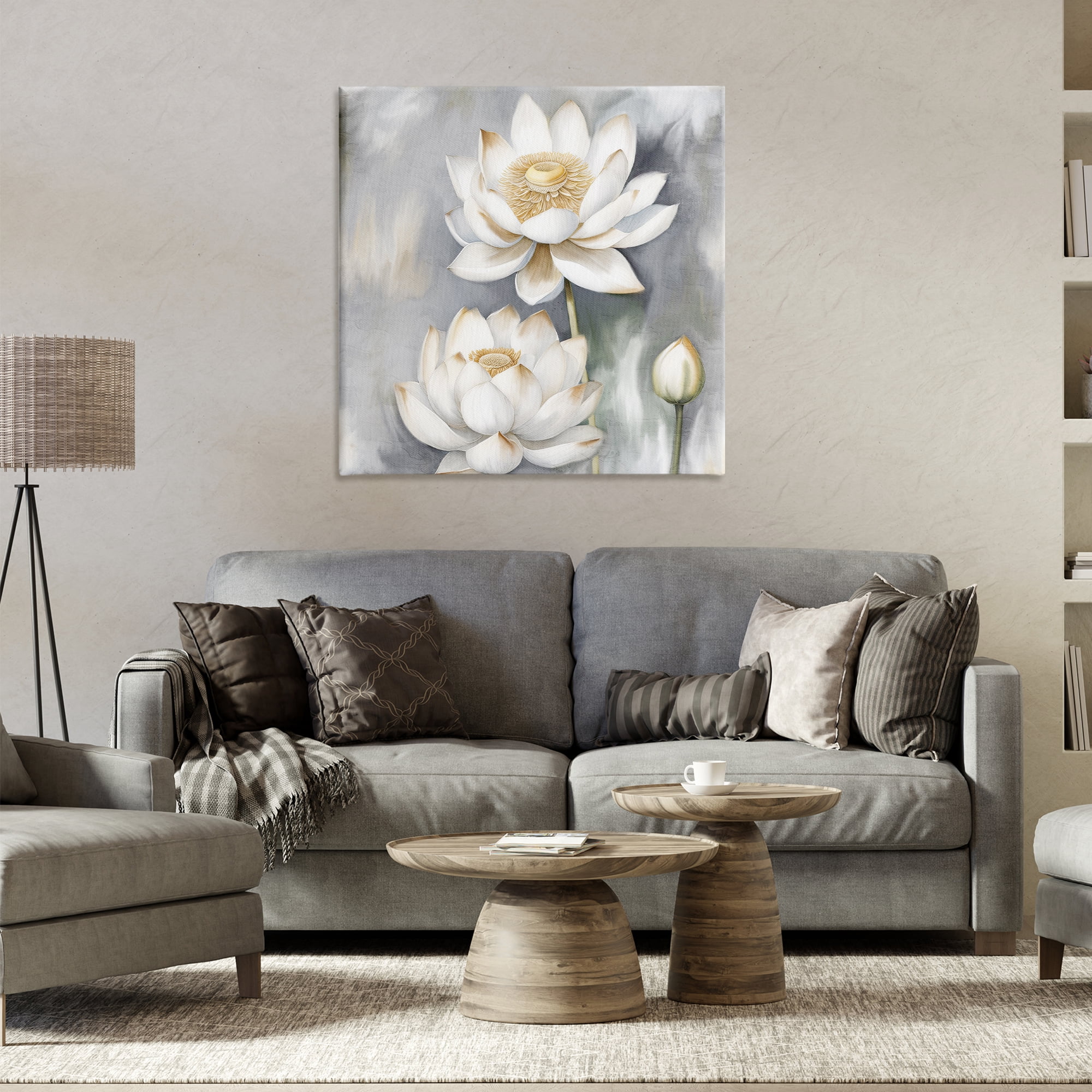 Stupell Industries Budding White Lotus Plants & Flowers Painting Wrapped Canvas Art Print Wall Art, 30 x 30