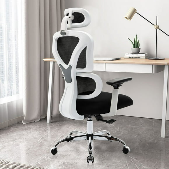 KERDOM Ergonomic Office Chair, Home Desk Chair, Comfy Breathable Mesh Task Chair, High Back Computer Chair with Headrest and 3D Armrests, Adjustable Height Home Gaming Chair (White-S)