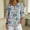 White-Blue, variant on Asgosdo Women Tops Shirts 3/4 Sleeve Notched V Neck Black Base Teal Glow Floral Bokeh Print Loose Flowy Decorative Button Casual Blouses Four Season Womens Tops