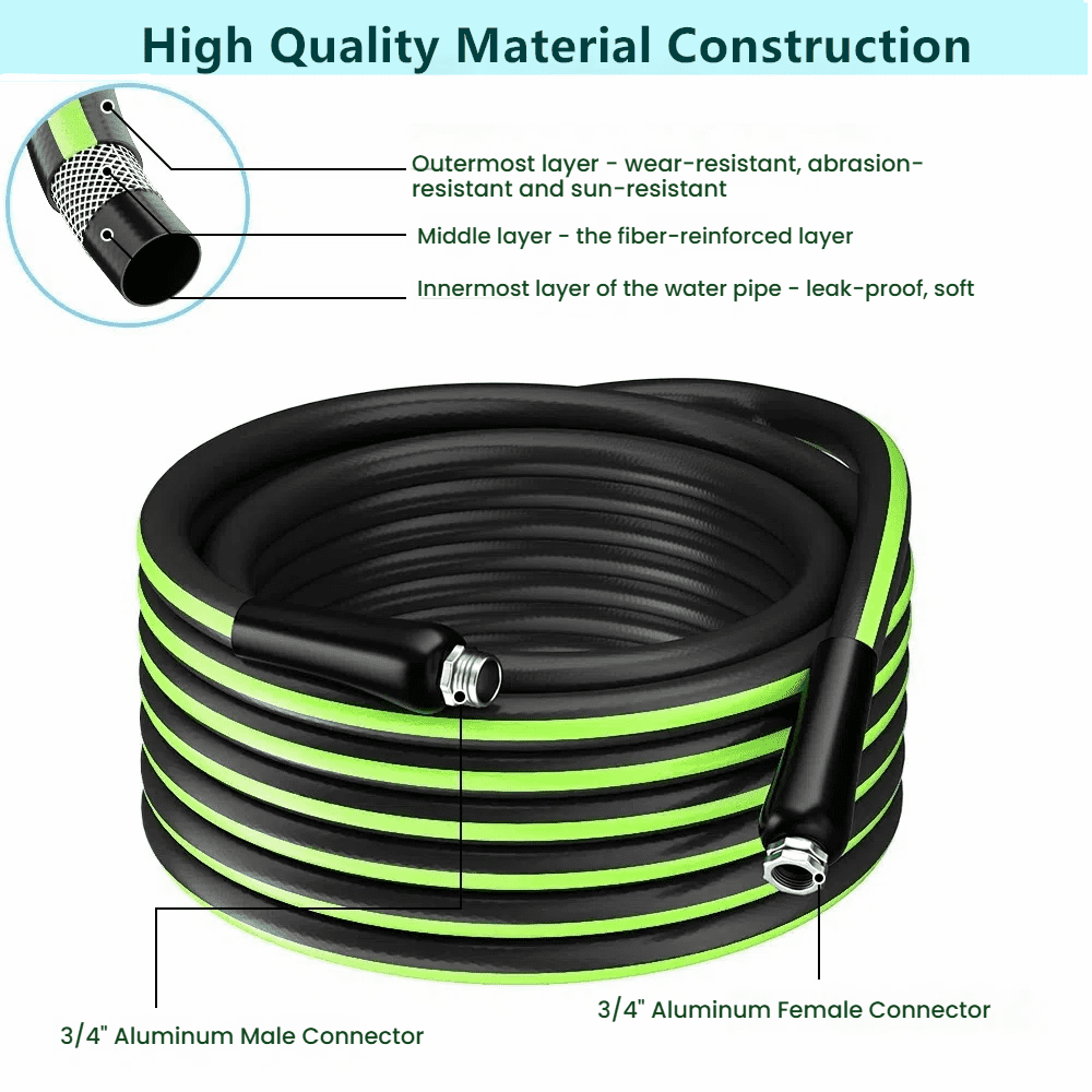 100ft Garden Hose 5/8" Heavy Duty Rubber Hydrid Water Hose 600 PSI with 10-Function Water Sprayer