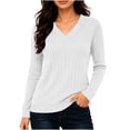 thumbnail image 2 of XRoczxe Women's V-neck long-sleeved ribbed knit top, casual solid color lightweight pullover | suitable for everyday commuting and all-day wear., 2 of 7