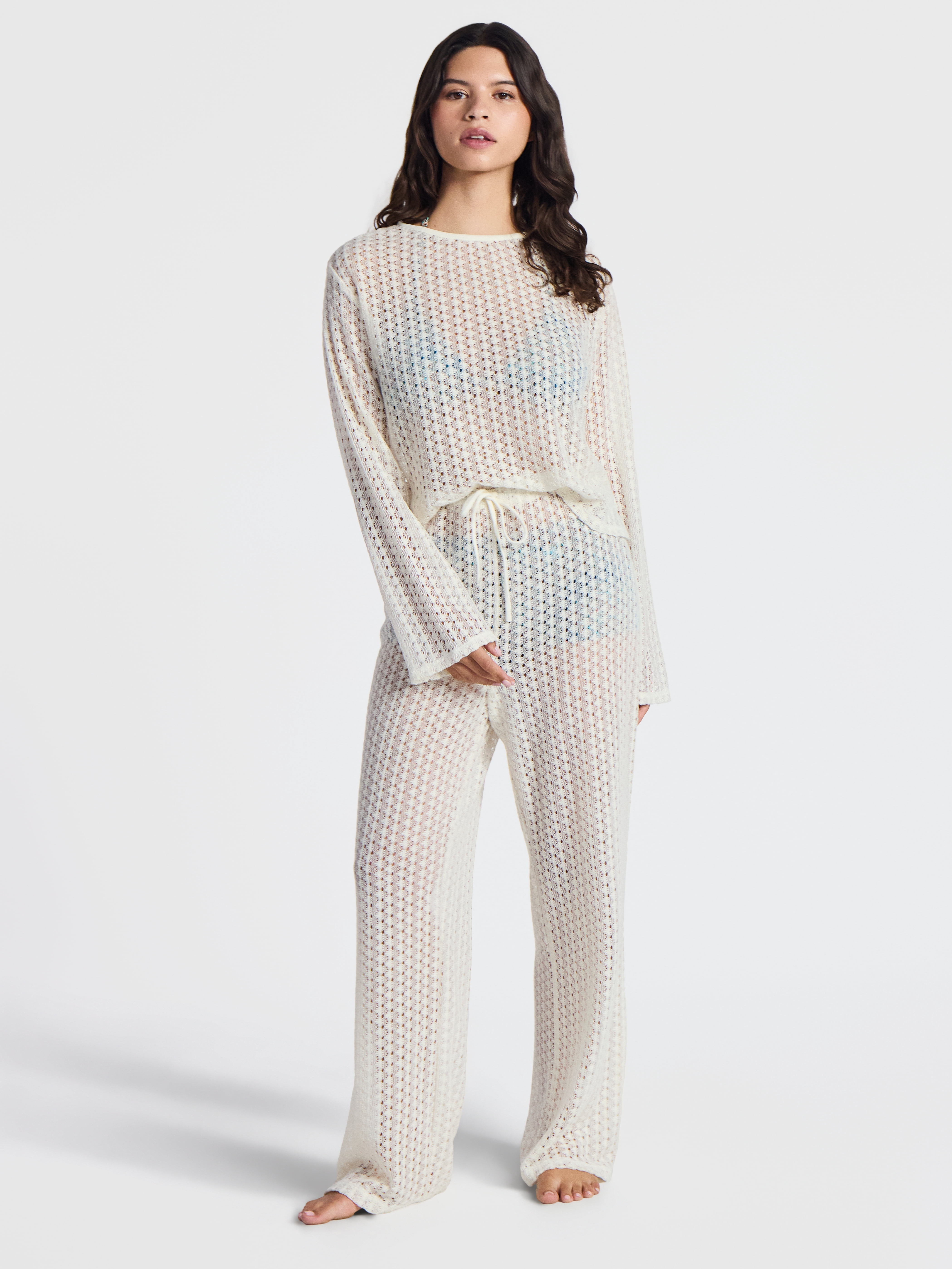 No Boundaries Crochet Wide Leg Pants Swim Coverup, Women's