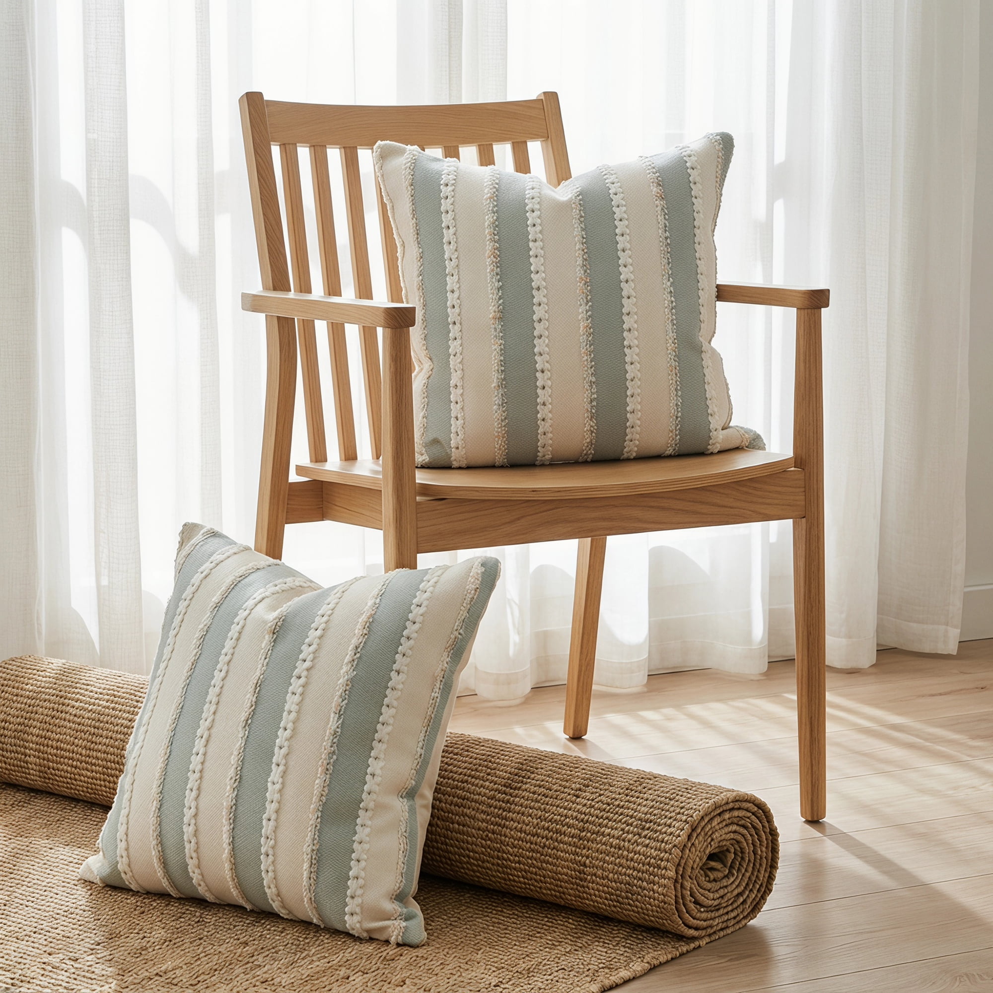 Unique Bargains 2Pcs Textured Frayed Striped Throw Pillow Covers Bean Green 18"x18"