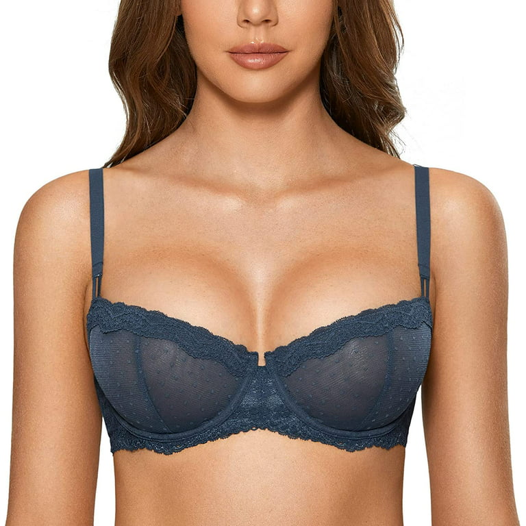 DOBREVA Women's Balconette Bra Lace Lightly Padded Demi Full Coverage Plus Size  Bras Underwire Support Black 32A at  Women's Clothing store