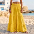 thumbnail image 5 of IUYRTFE Women's Tiered Maxi Skirt Cotton Linen Blend Elastic Waist A-Line Long Summer Beach Skirt, 5 of 5