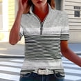 thumbnail image 2 of KIHOUT Women's Striped Color Block Quarter-Zip Polo Shirt, Short Sleeve Stand Collar Casual and Golf Top with Relaxed Fit, 2 of 8