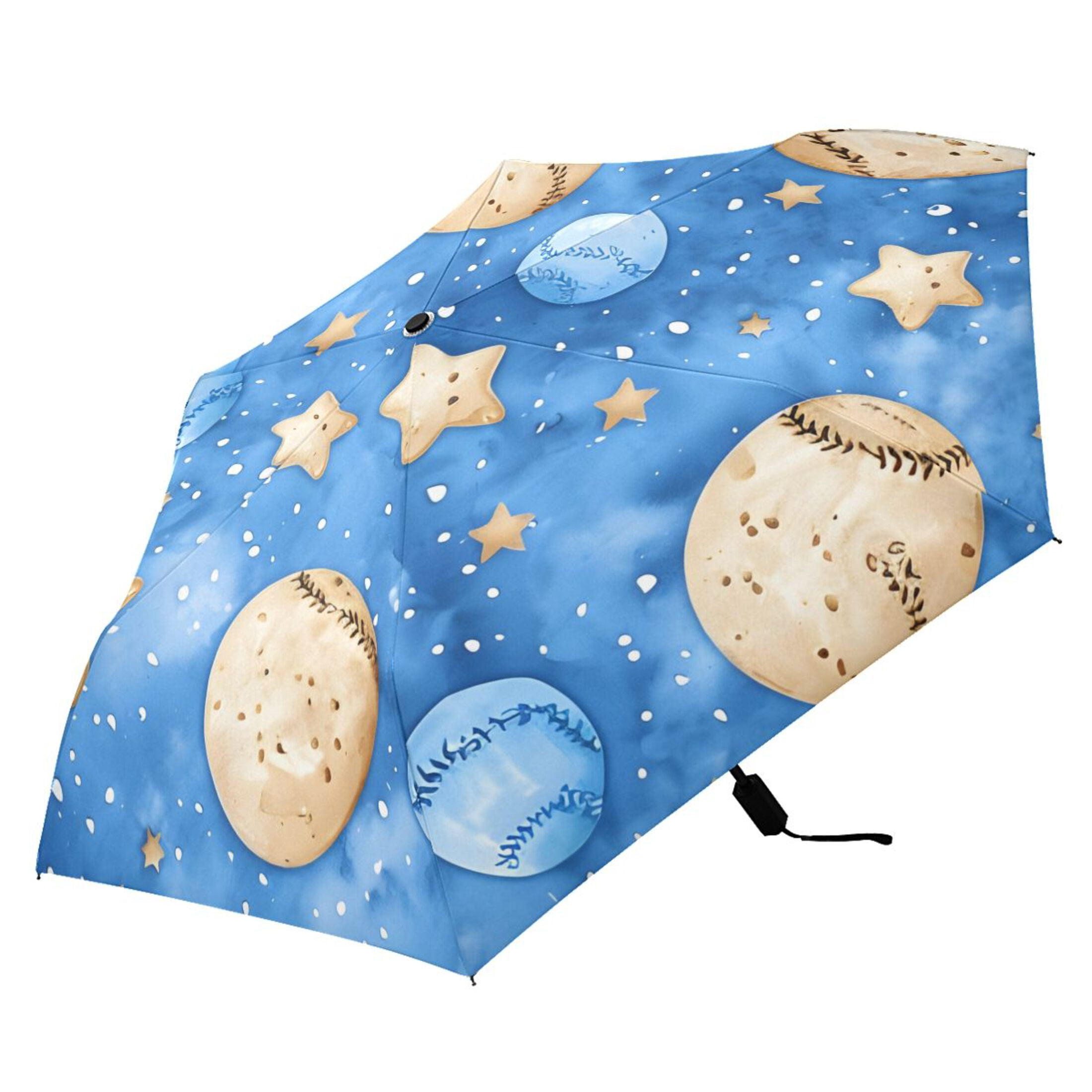 ALAZA Cartoon Baseball Stars UPF 50+ Compact Folding Umbrella for Rain Travel Umbrella Packable