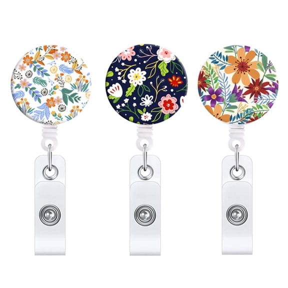 New Arrivals 3PCS Badge Reels Retractable Flower Holder with Alligator Clip Id Name Tag Holders for Office Worker Nurses