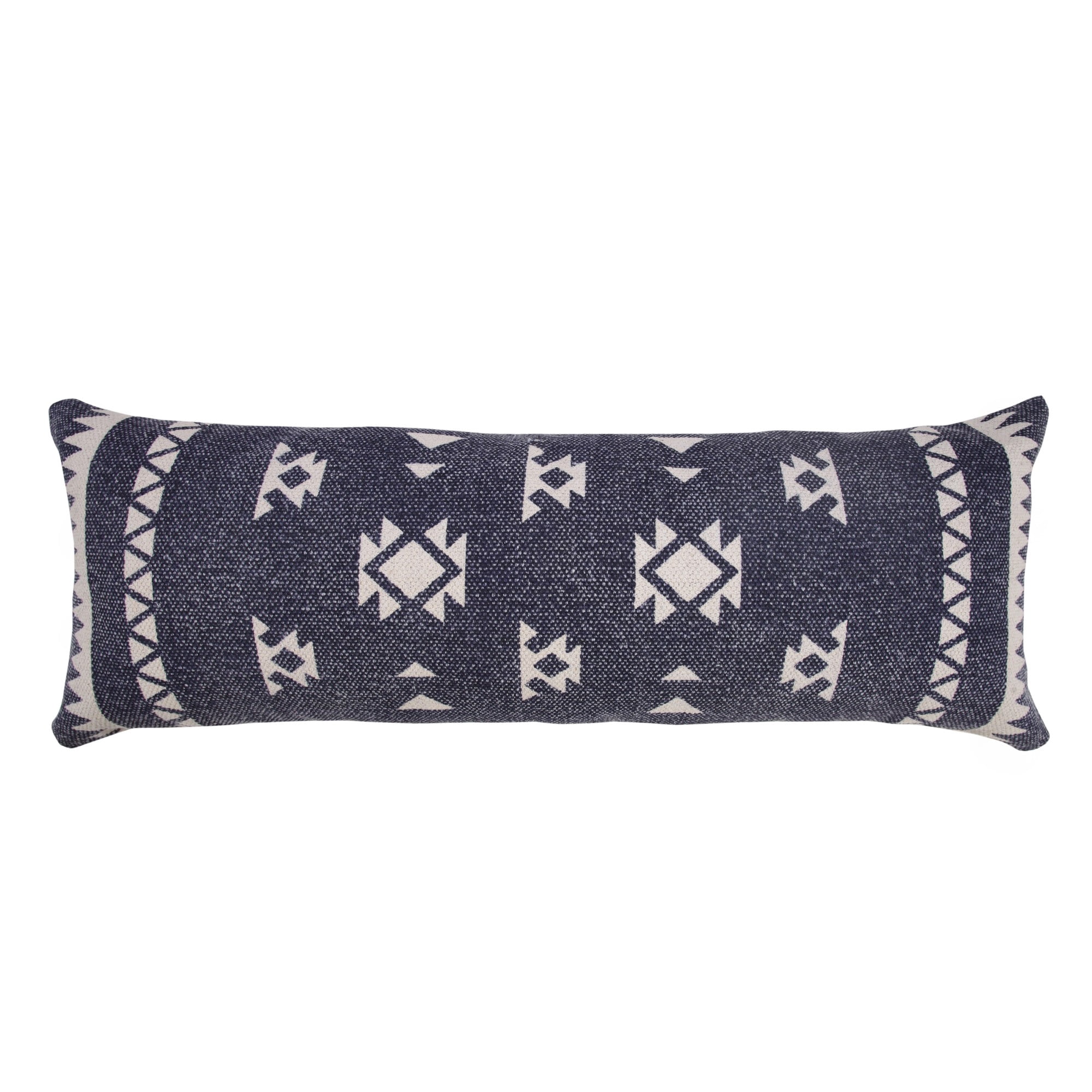 Laddha Home Designs Handwoven Southwestern Tribal Cotton Lumbar Pillow Cover - 36" - Blue and White