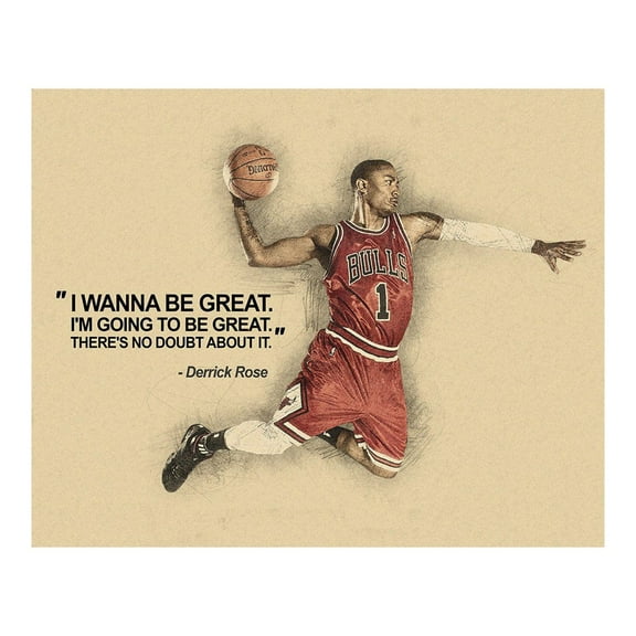 Derrick Rose Quotes- "I Wanna Be Great-No Doubt" -Motivational Basketball Poster Print, Great Inspirational Wall Art Decor For Home Decor, Office Decor, Locker Room & Gym Decor