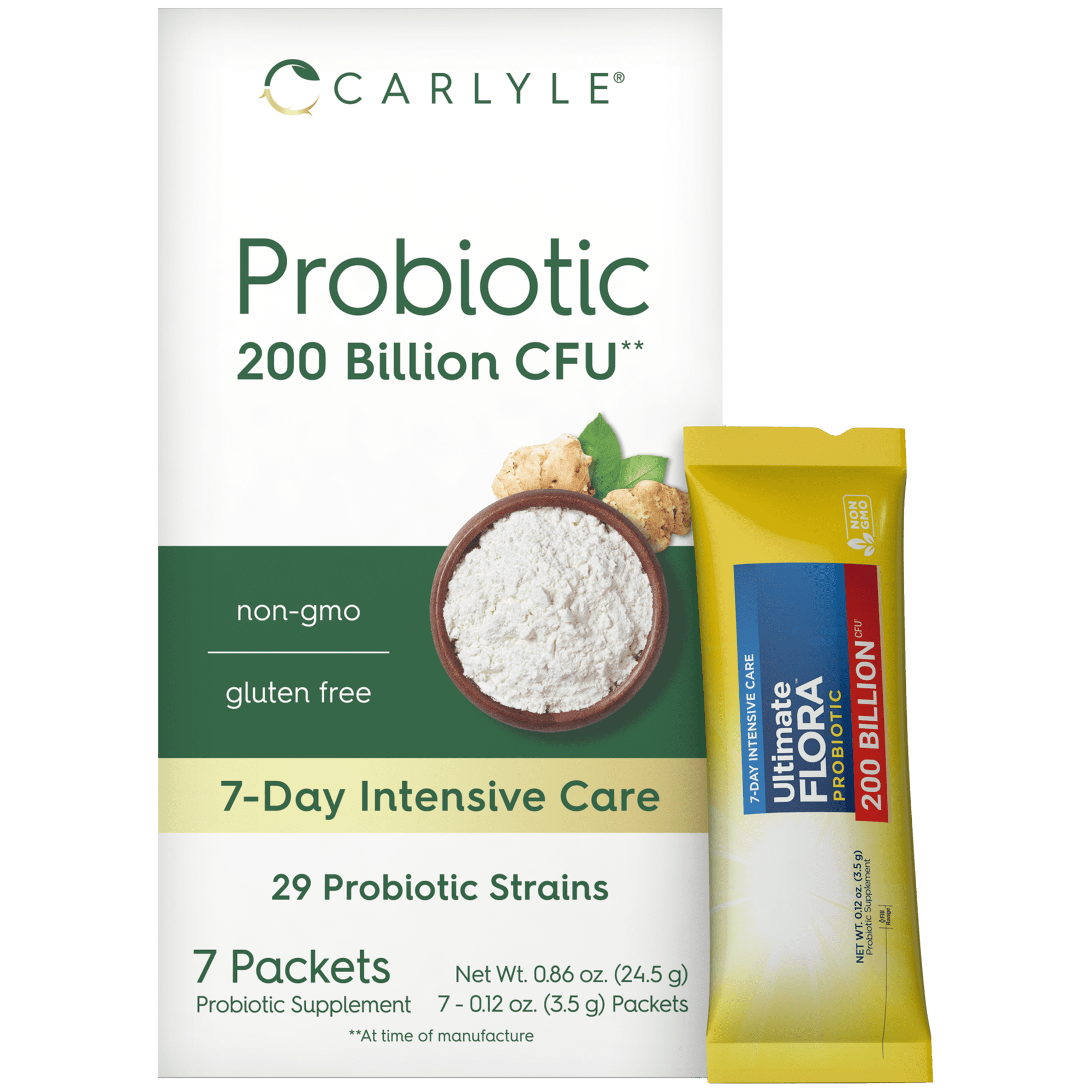 Probiotic for Men and Women | 200 Billion CFU | 7 Packets | 29 Strains | 7-Day Intensive Care Program | Non-GMO & Gluten Free | by Carlyle