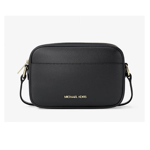 Michael Kors Women's Jet Set Small Pebbled Leather Camera Crossbody Bag (Black / Gold)