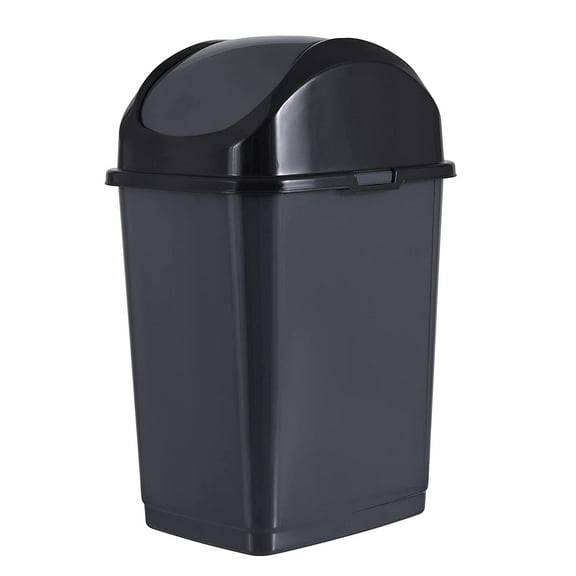 Superio Kitchen Trash Can with Swing Top Lid 9 Gallon, Slim Waste Bin 37 Qt Durable Plastic, Fit Small Spaces , Office, Bathroom, Under Counter (Onyx Grey/Black)