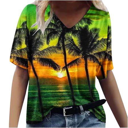 Patlollav Womens Tops Trendy Short Sleeve Shirts Spring V Neck Casual Blouses for Women Summer Tshirts