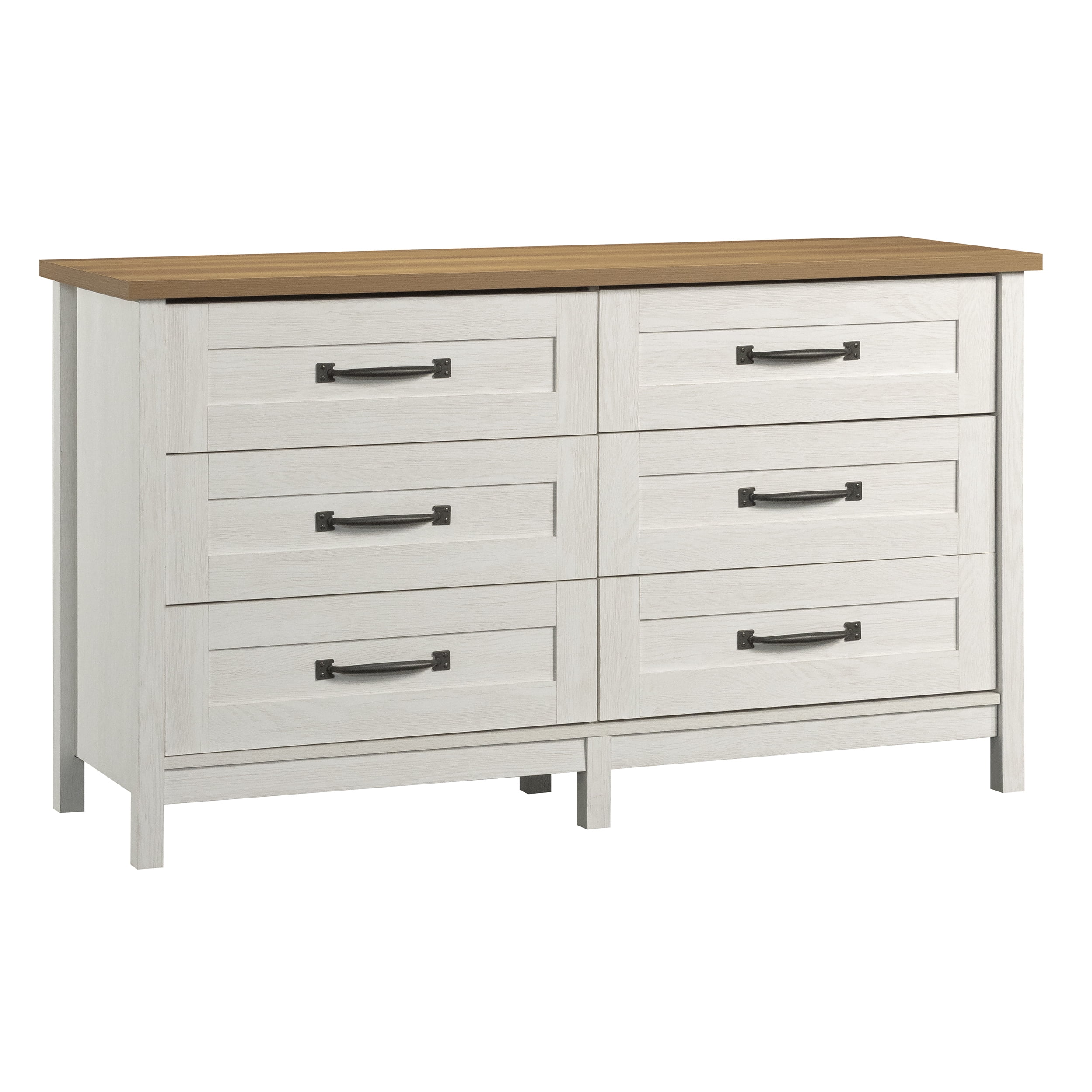 Better Homes & Gardens Modern Farmhouse 56.85" Wide 6 Drawer Dresser, Alabaster and Light Honey Finish