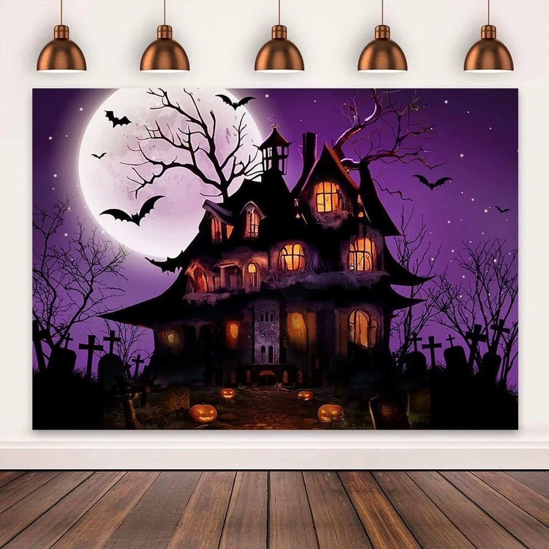 BUTTERFLY- Halloween Photography Backdrop Scary Night Graveyard Full Moon Background Spooky