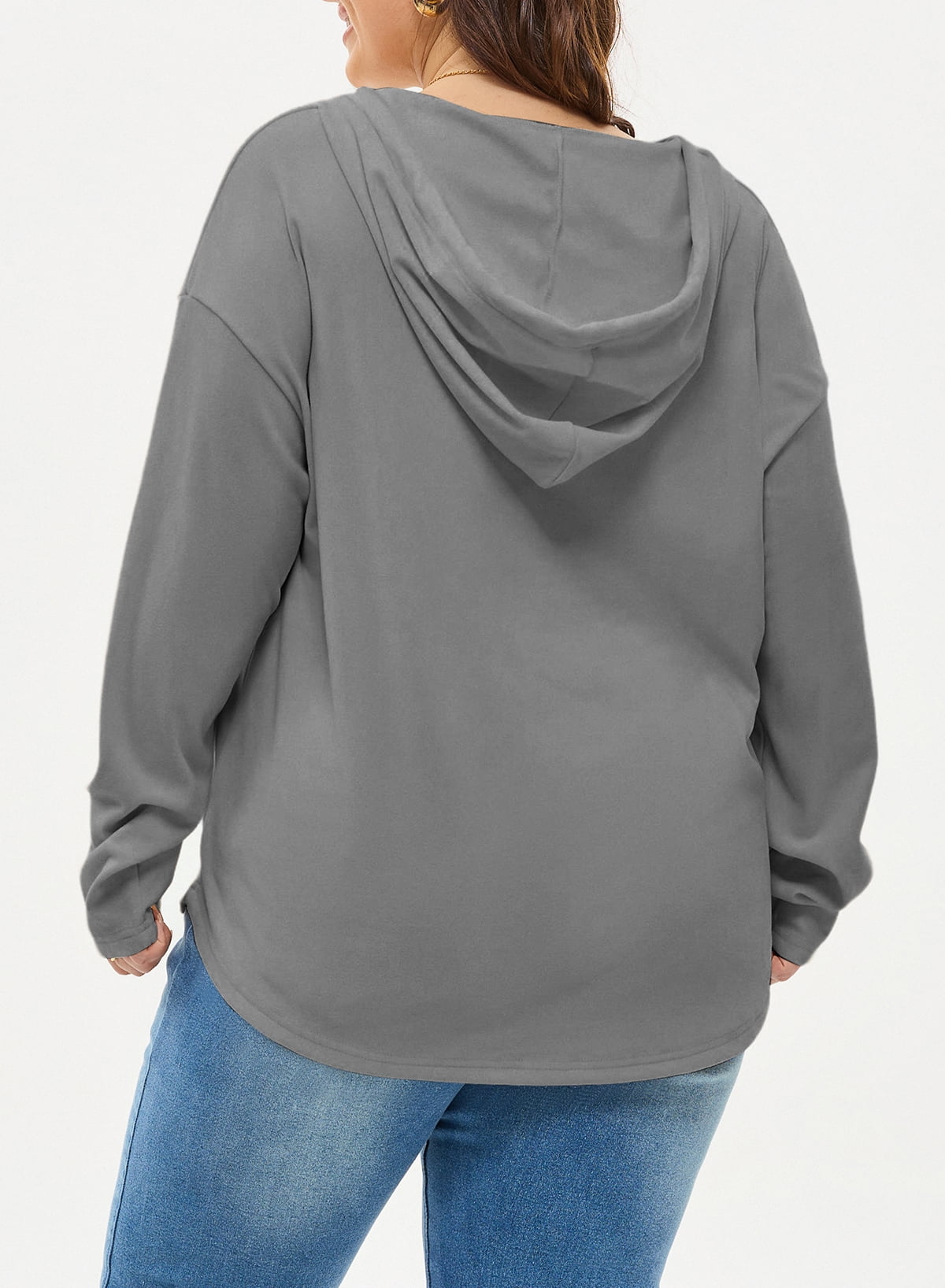 SHEWIN Sweatshirt for Women Plus Size Hooded Sweatshirts Fleece Sweatshirt V Neck Drawstring Long Sleeve Hoodie Pullover Tops for Fall 2025 Gray 3X