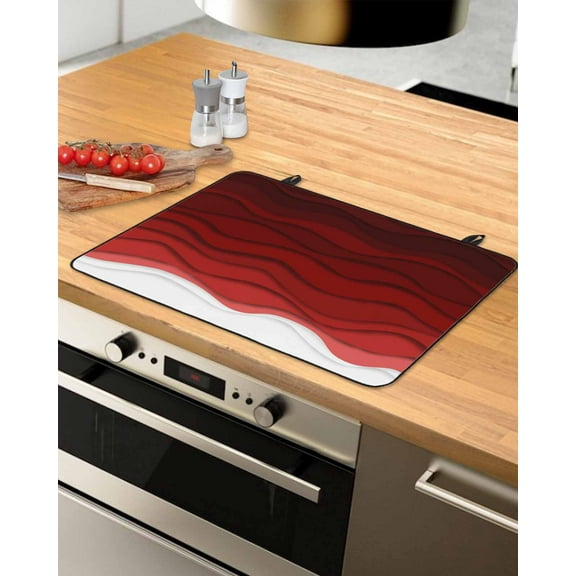 nqOlkjepod Large Induction Cooktop Protector Mat 28.5"x20.5", Red Ombre Stripes Stove Top Covers for Electric Stove, Modern Abstract Sea Waves Aesthetic Stove Burner Cover Mats Stove Cover