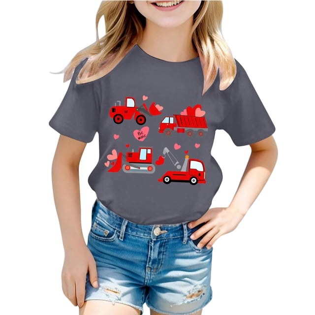 Rhuody Hauts pour Filles T-Shirt à Manches Courtes Col Rond Tee Hauts à Imprimés de Dessins Animés Rétro Tenue Quotidienne 1-2 Ans Gris Foncé