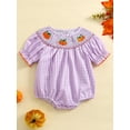 thumbnail image 3 of Miaouyo Baby Halloween Fall Romper Pumpkin Embroidered Plaid Short Sleeve Round Neck Ruffled Jumpsuits, 3 of 9