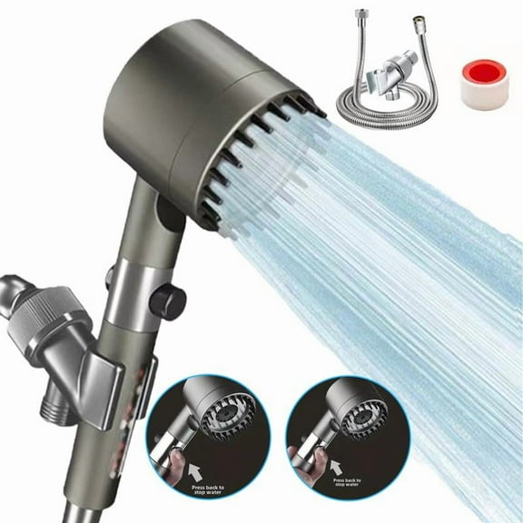2025 New Pressure Shower Head Set with 3-Speed Adjustable Universal Interface, Hose Holder, OneClick Water Stop Filter Shower Headwater Flow, Pressurized Filter Element Showerhead,Easy Installation