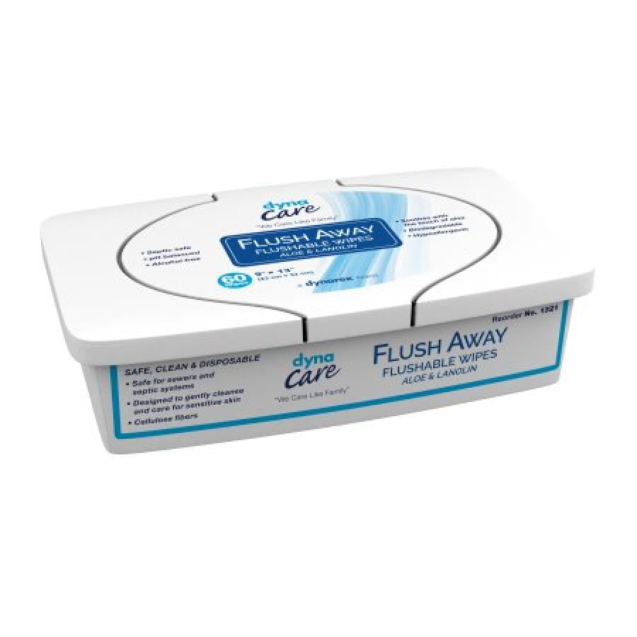 DynaCare Flush Away Flushable Wipes, Aloe/Lanolin, Scented, Alcohol-free, 60 Count