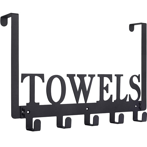 Sandblasted Black Manganese Steel over the Door Towel Rack 5 Hooks