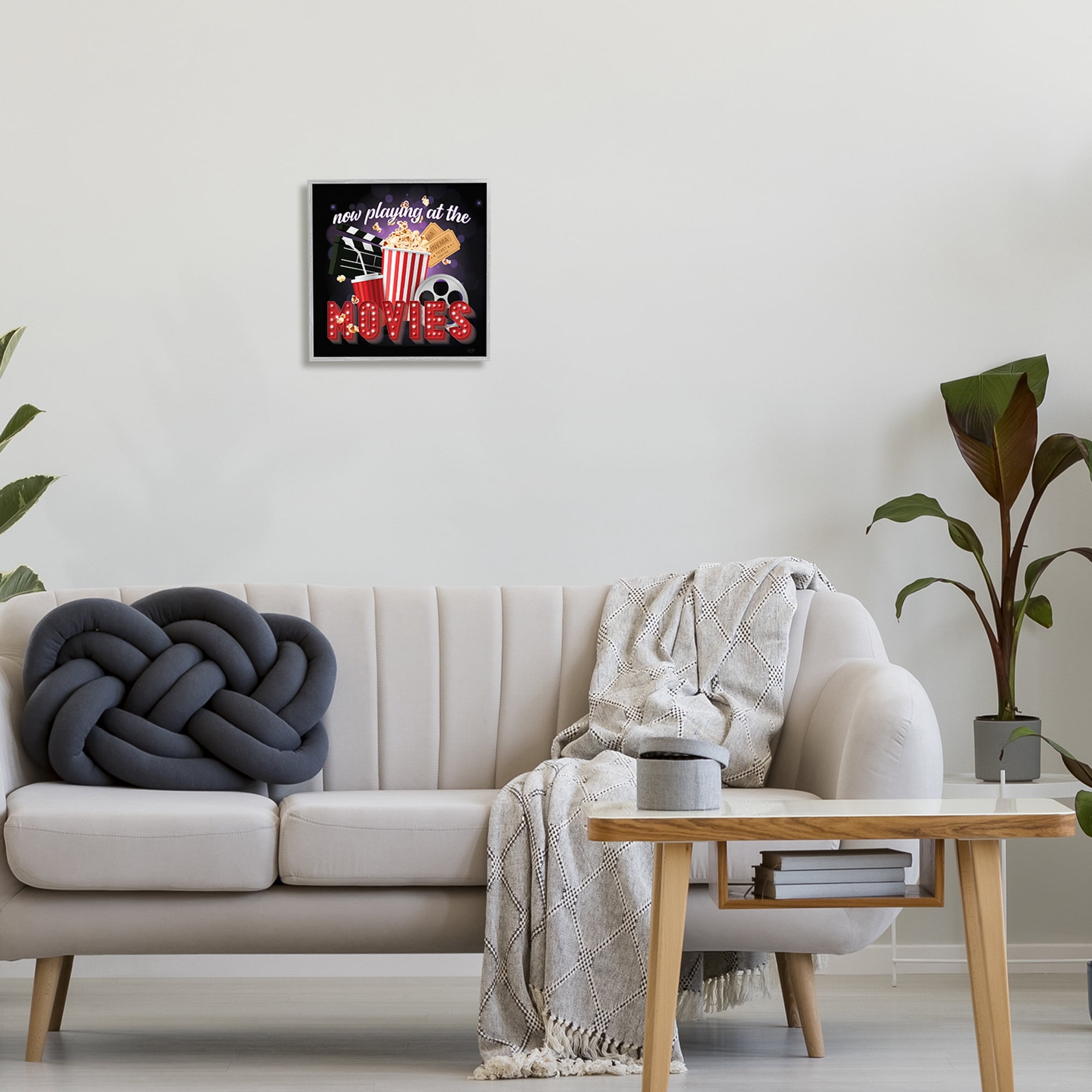Stupell Industries Now Playing Movies Sign Food & Beverage Painting Gray Framed Art Print Wall Art, 12 x 12