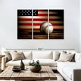 thumbnail image 3 of Elephant Stock Baseball American Flag Wall Art - Horizontal Multi Panel Canvas - Living Room Wall Decor - Sports Multi Panel - Brown And Red Decor - 74" x 48", 3 of 8