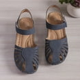 thumbnail image 4 of Womens Sandals Summer New Large Size Daily Hollow Bun Midheel Paste Women's Wedge Sandals, 4 of 7