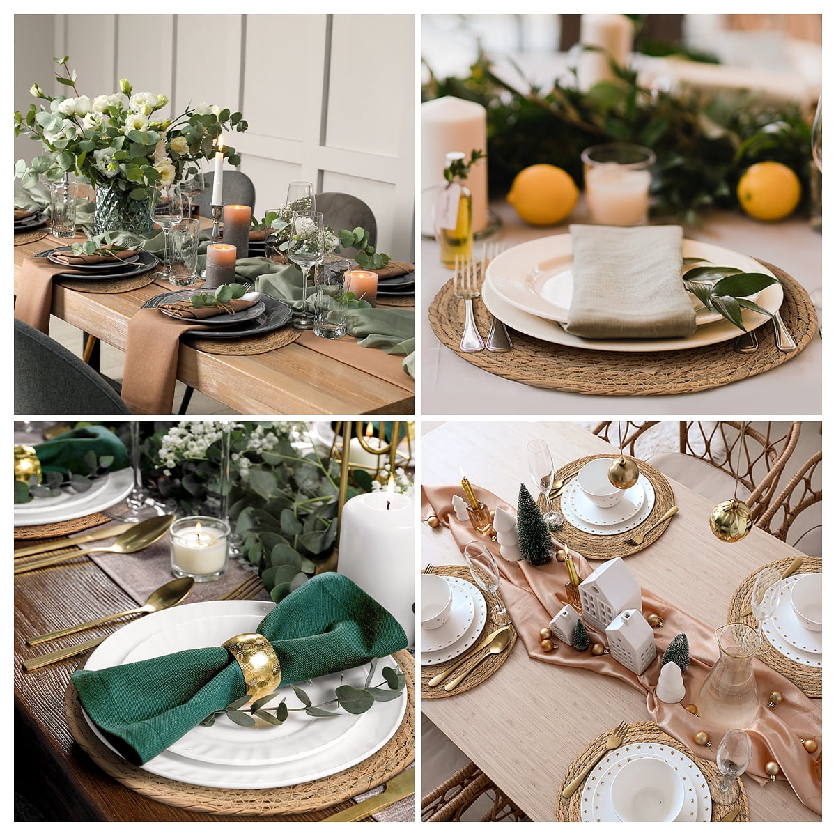 Round Woven Placemats Set of 8, 13 inch Boho Farmhouse Rustic Woven Place Mats for Dining Table Decor, Rattan Wicker Table Mats Chargers for Dinner Plates