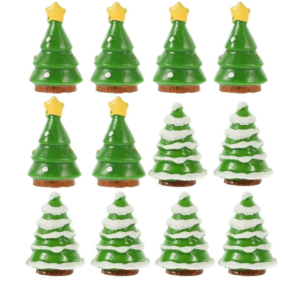 Gymnture 12 Resin Mini Christmas Tree Figurines for Fairy Garden and Dollhouse Decoration