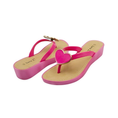 - Sara Z Girls Big Heart Wedge Thong Sandal Fuchsia Size 11/12