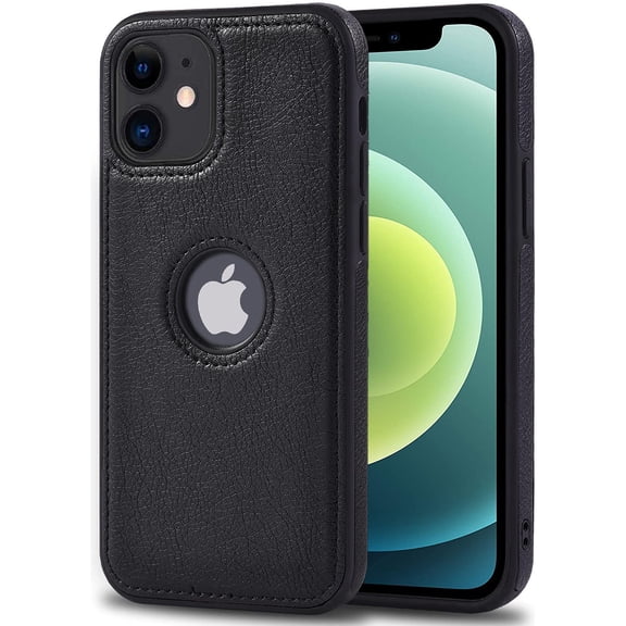 AIOVETEAB Compatible with iPhone 12 Mini Case Premium Leather TPU Hybrid Case Cover,Black