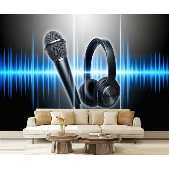 Wall Mural Peel and Stick studio recording microphones pictures Self-Adhesive Wallpaper Removable Wall Decal Wall Sticker Home Decor for Living Room Bedroom 100"x144"